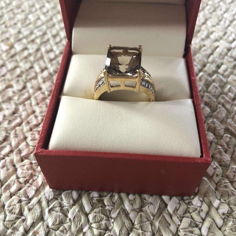 7 Carat Smokey Quartz and Diamond Ring